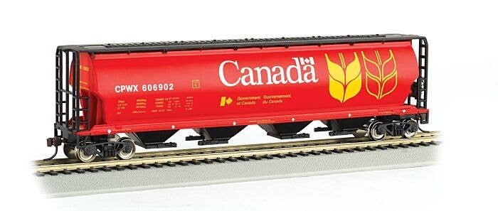Canadian Cylindrical 4-Bay Grain Hopper - Ready to Run - Silver Series(R) -- Government of Canada 1 CPWX (red, black, yellow), H