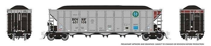 AutoFlood III Rapid Discharge Coal Hopper 6-Pack - Ready to Run -- BNSF Railway Set 1 (silver, HO, Rapido Trains Inc 169042
