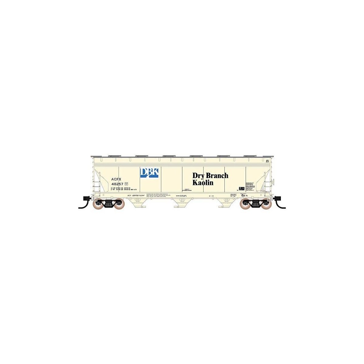 ACF 4650 Cubic Foot 3-Bay Covered Hopper - Ready to Run -- Fdry Branch Kaolin ACFX (light yellow, black, blue, white), N, Interm