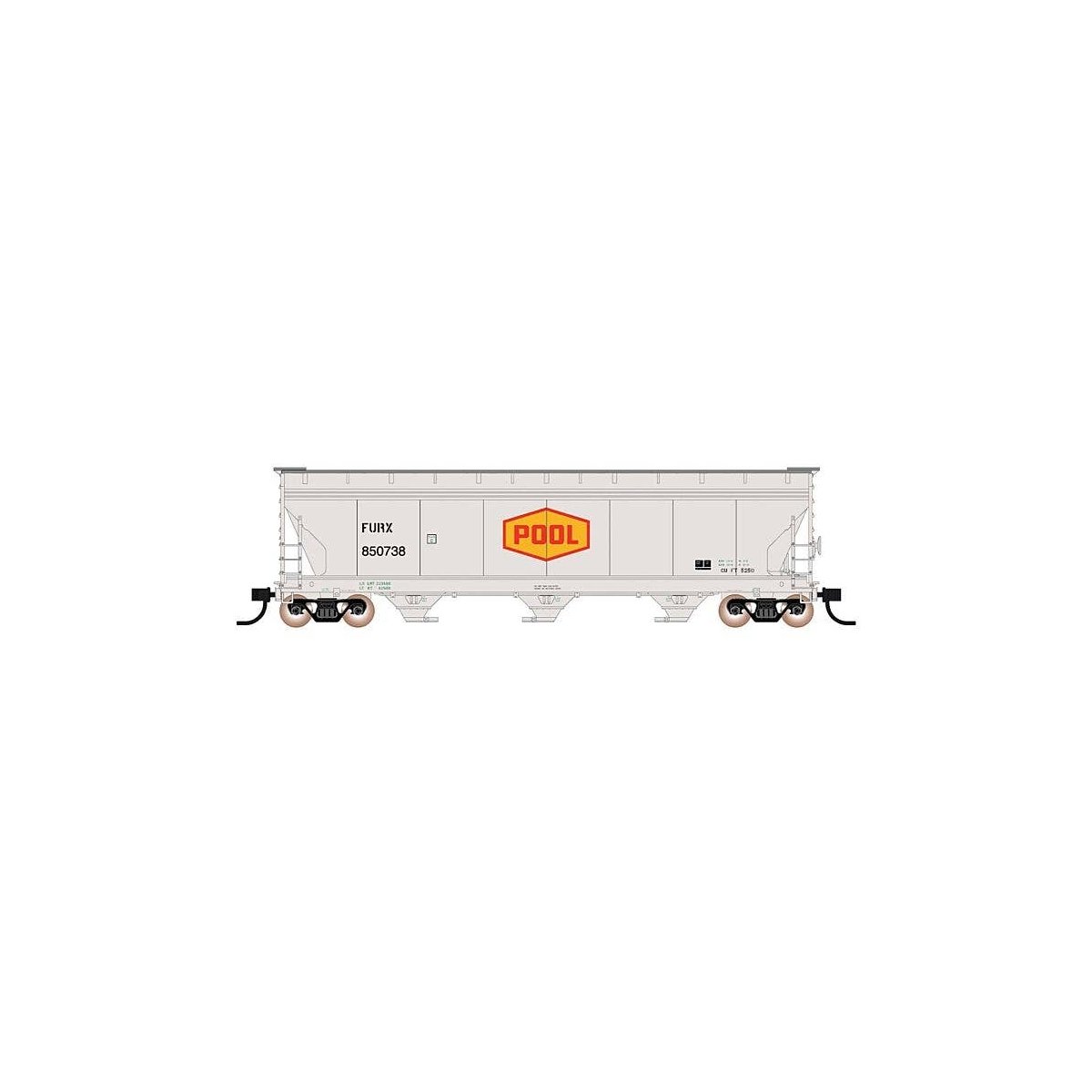 ACF 4650 Cubic Foot 3-Bay Covered Hopper - Ready to Run -- First Union Rail FURX (Ex-POOL Grain, gry, yellow, red), N, Intermoun