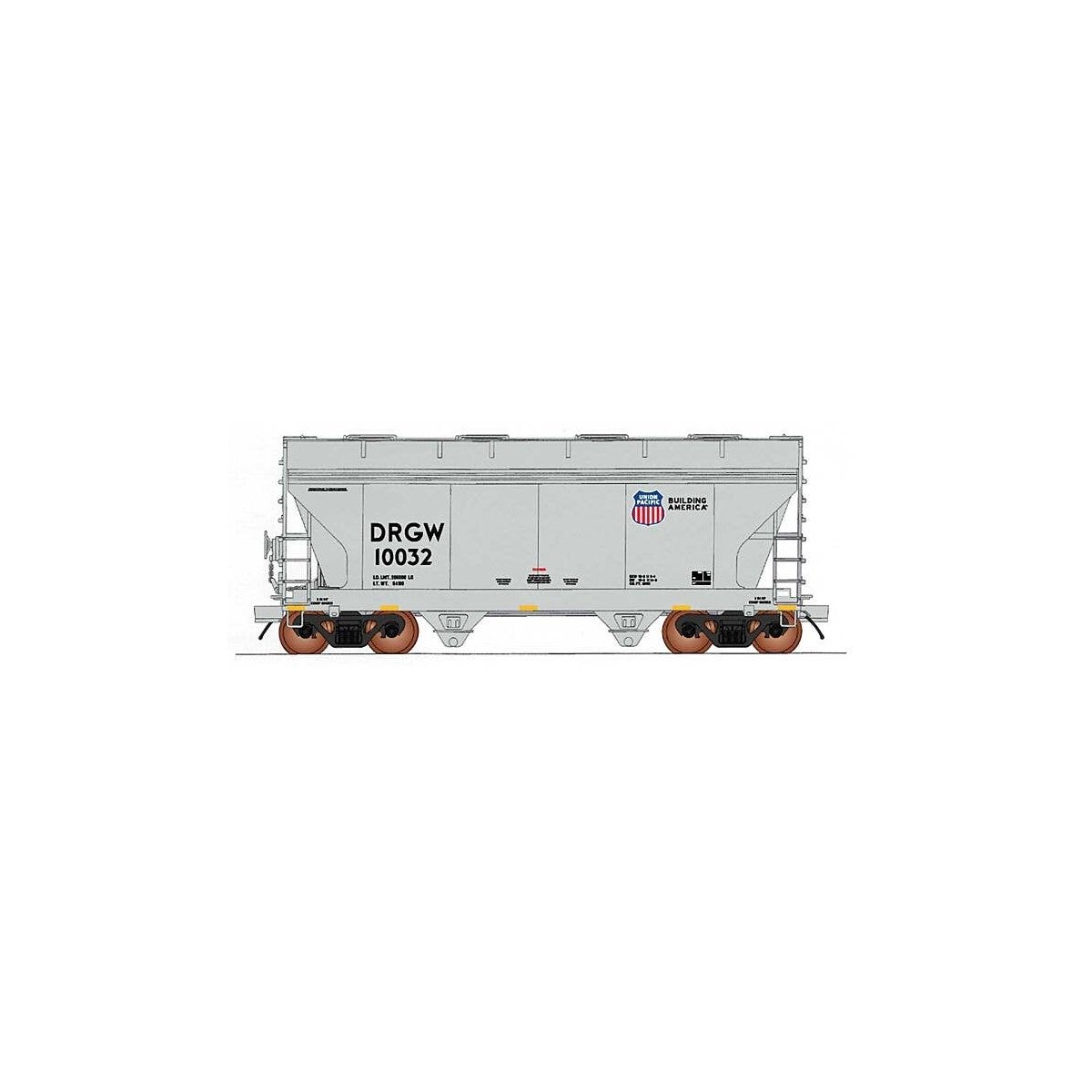 ACF 2-Bay Center-Flow Covered Hopper - Ready to Run -- Union Pacific (gray, SP or DRGW Reporting Marks, Building America Logo), 
