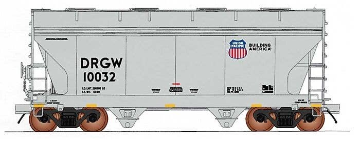 ACF 2-Bay Center-Flow Covered Hopper - Ready to Run -- Union Pacific (gray, SP or DRGW Reporting Marks, Building America Logo), 