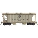 PS-2 2-Bay Covered Hopper - Ready to Run -- Pennsylvania Railroad 257127 (1955 Scheme, gray, Shadow Keystone), HO, Kadee Quality
