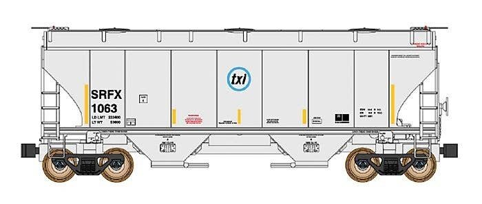 Trinity 3281 2-Bay Covered Hopper - Ready to Run -- Suntrust Leasing SRFX (gray, yellow Conspicuity Markings), N, Intermountain 