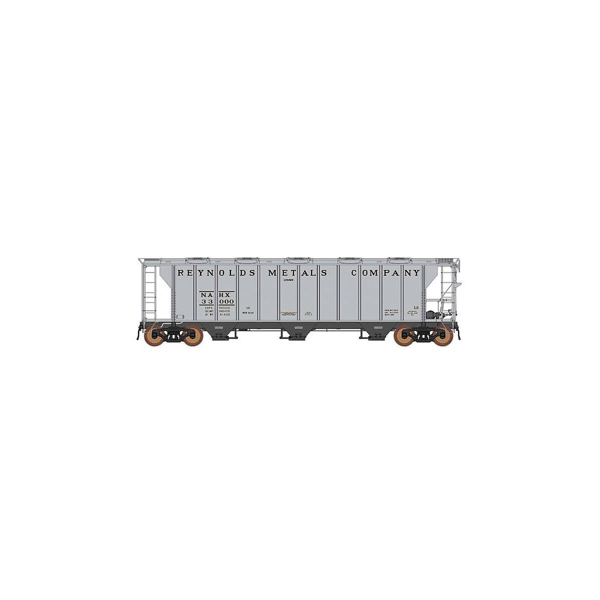 ACF 2927 Cu. Ft. Covered Hopper - Ready to Run -- Reynolds Metals NAHX (gray), HO, Intermountain Railway Company 449004