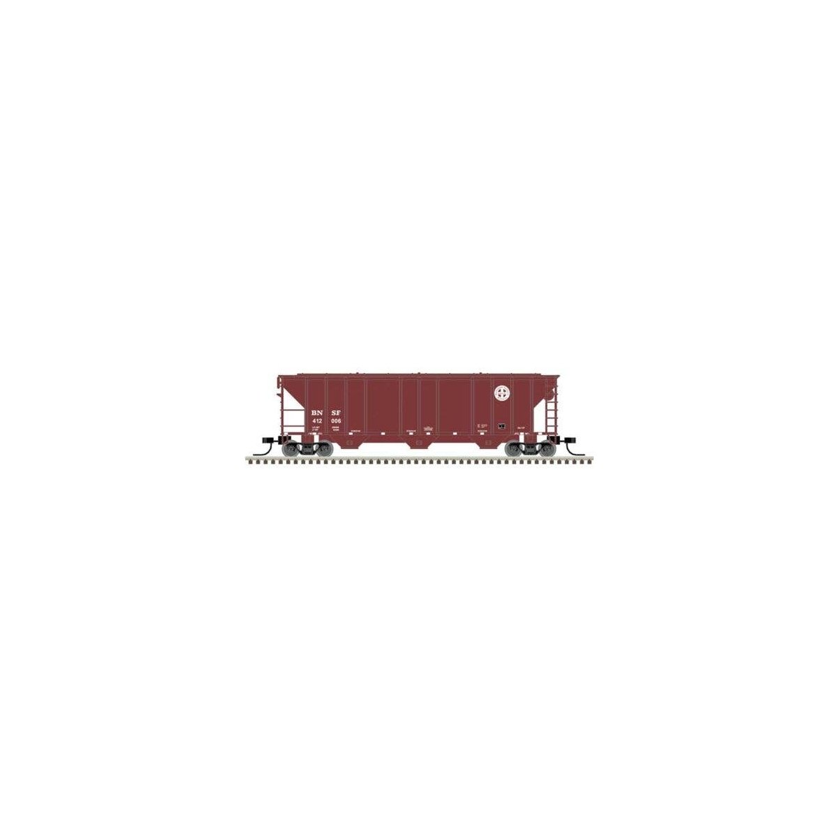PS-2 4427 3-Bay Covered Hopper - Ready to Run - Master(R) -- BNSF Railway 412006 (Boxcar Red, white, Circle/Cross Logo), N, Atla
