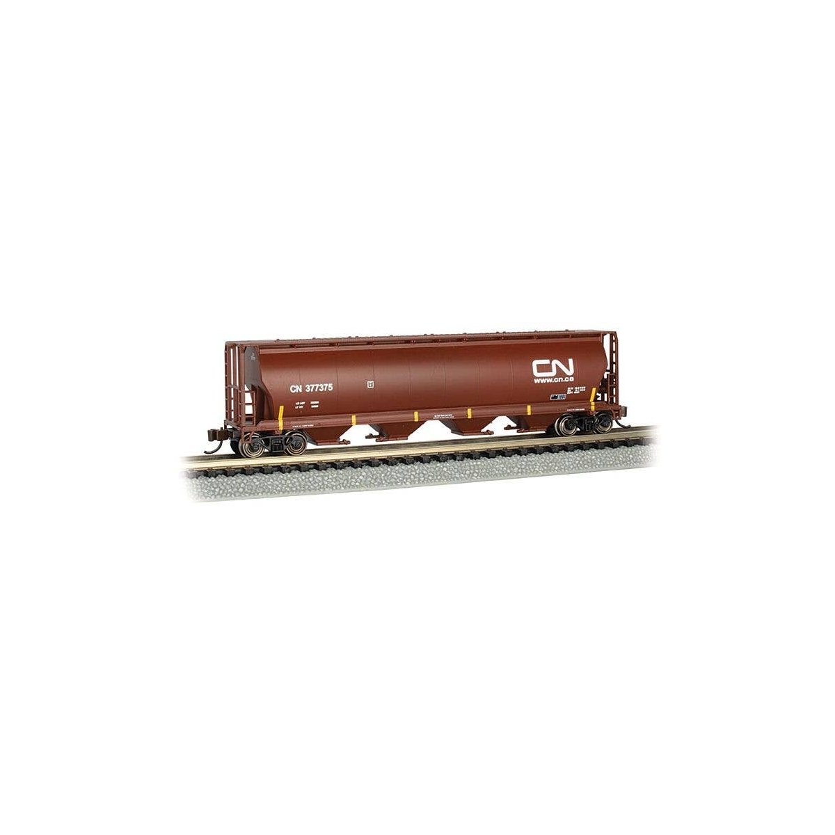Canadian Cylindrical 4-Bay Grain Hopper - Ready to Run - Silver Series(R) -- Canadian National 377375 (Boxcar Red), N, Bachmann 