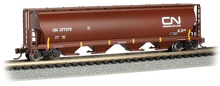 Canadian Cylindrical 4-Bay Grain Hopper - Ready to Run - Silver Series(R) -- Canadian National 377375 (Boxcar Red), N, Bachmann 