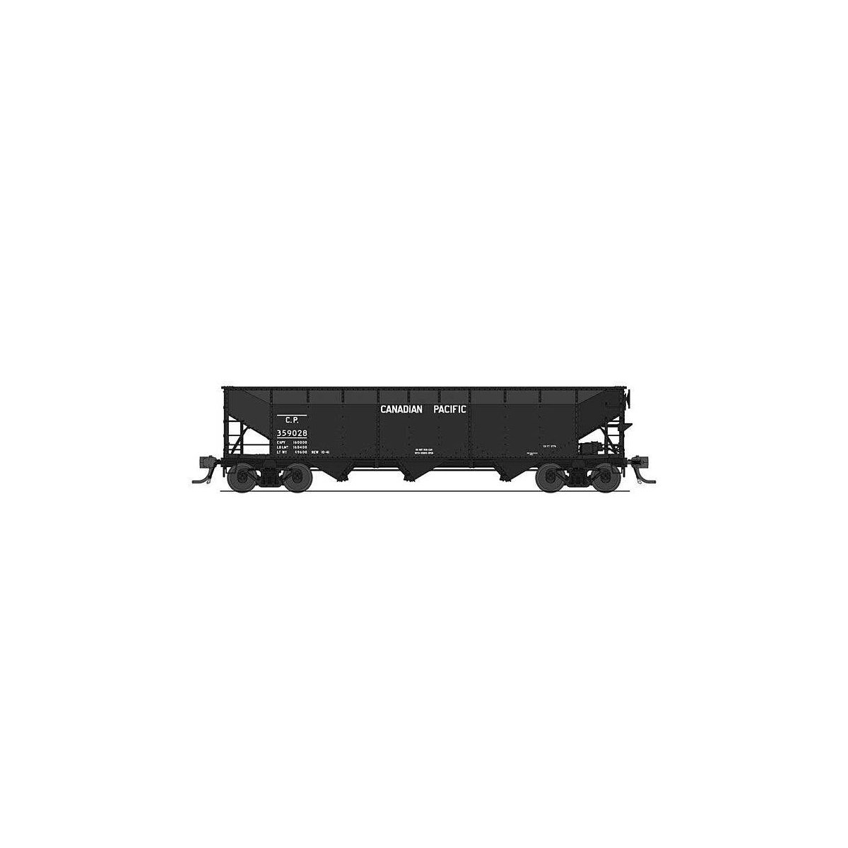 AAR 70-Ton 3-Bay Hopper w/Load - Ready to Run -- Canadian Pacific 359127 (black), HO, Broadway Limited Imports 8111