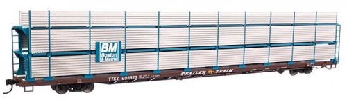89′ Flatcar w/Tri-Level Shielded Auto Rack - Ready to Run -- Boston & Maine 90882, TTKX Flatcar , HO, WalthersMainline 8303