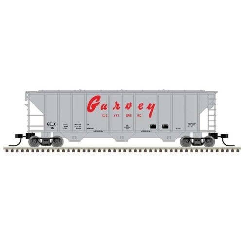 PS-2 4427 3-Bay Covered Hopper - Ready to Run - Master(R) -- Garvey GELX 17 (gray, red), N, Atlas Model Railroad Co. 50006804