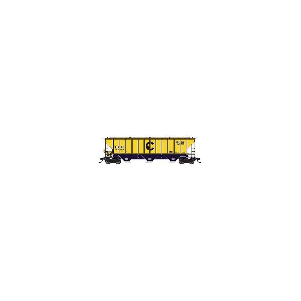 Pullman-Standard PS2-CD 4427 High-Side Covered Hopper - Ready to Run -- Chessie System 2 (yellow, blue), N, Trainworx Inc 244300