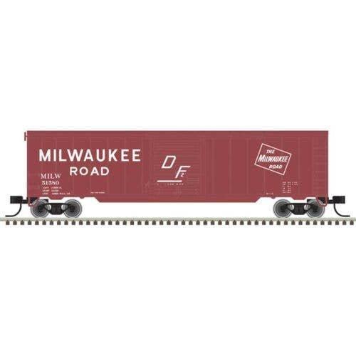 50′ Single-Door Boxcar - Ready to Run -- Milwaukee Road 51580 (Boxcar Red, DF Marks, Large Roadname, , N, Trainman 50006916