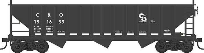 70-Ton 12-Panel 3-Bay Hopper - Ready to Run -- Chesapeake & Ohio 151633 (Built 1963, black, white, Progress Logo), HO, Bowser Ma