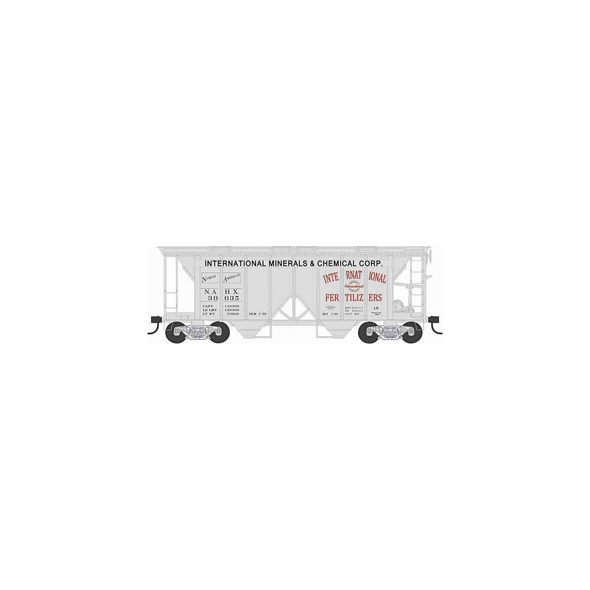 70-Ton 2-Bay Covered Hopper w/Open Sides - Ready to Run - Executive Line -- International Min. & Chem. Corp. 30035 (Blt. 1-53 Re