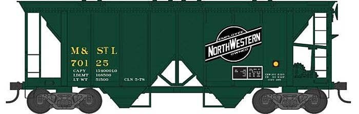 70-Ton 2-Bay Covered Hopper w/Open Sides - Ready to Run -- Minneapolis & St. Louis 70125 (green, yellow, black, Large CNW Logo),
