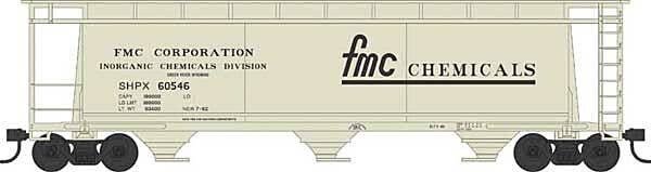 3-Bay Cylindrical Covered Hopper - Ready to Run - Executive Line -- FMC Chemicals 60546 (Blt. 7-62, beige, black, Large Logo), N