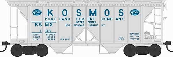 70-Ton 2-Bay Covered Hopper w/Open Sides - Ready to Run - Executive Line -- Kosmos Cement 108 (Blt. 10-47 Repack 10-47, gray, bl