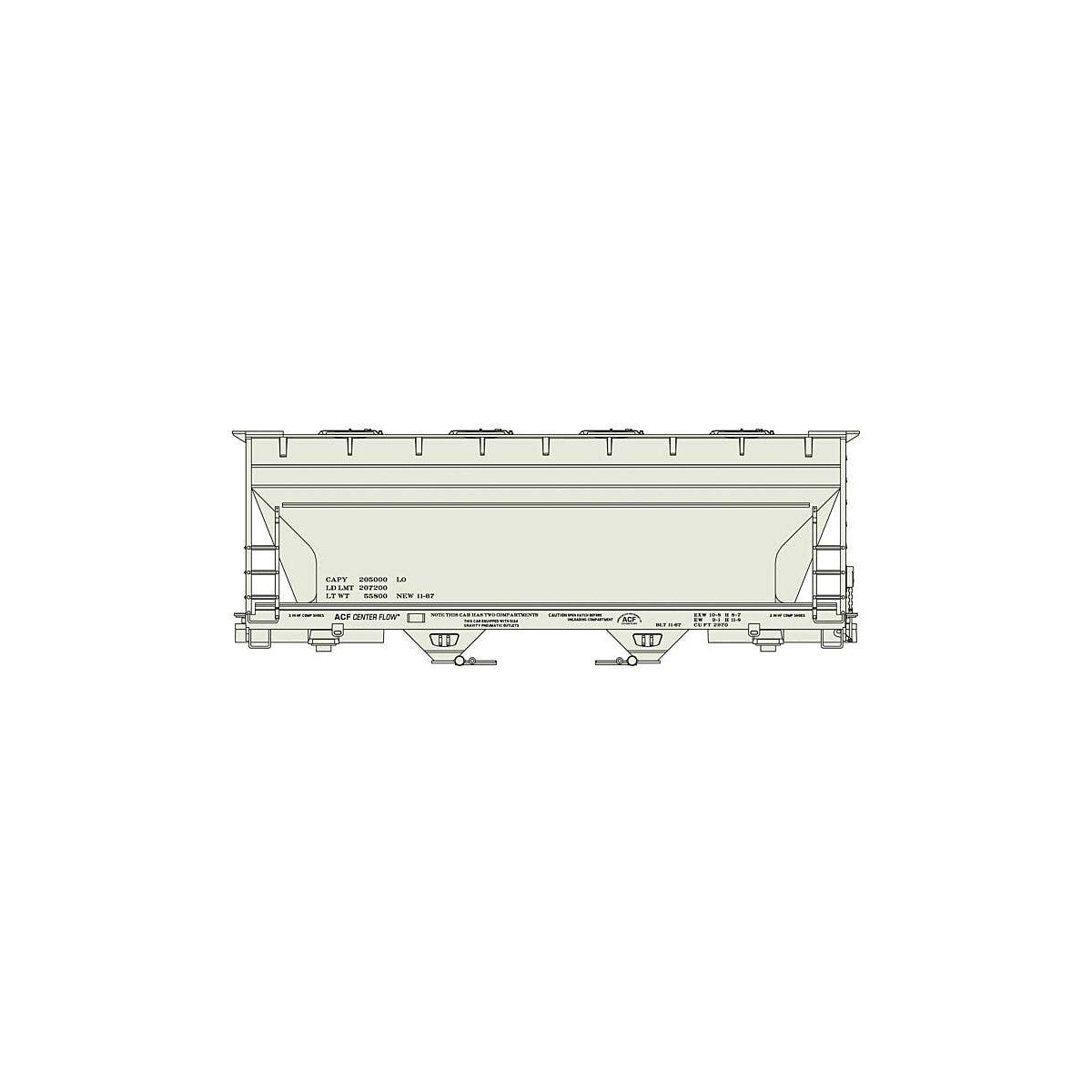 ACF 2-Bay Covered Hopper - Kit -- Data Only (gray, black), HO, Accurail Inc 2296