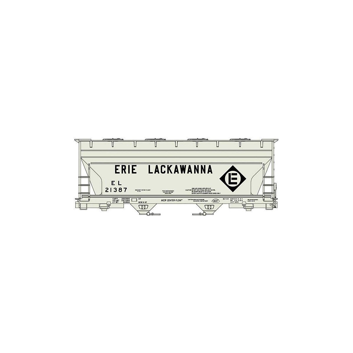 ACF 2-Bay Covered Hopper - Kit -- Erie-Lackawanna 21387 (gray, black Diamond Logo), HO, Accurail Inc 2204