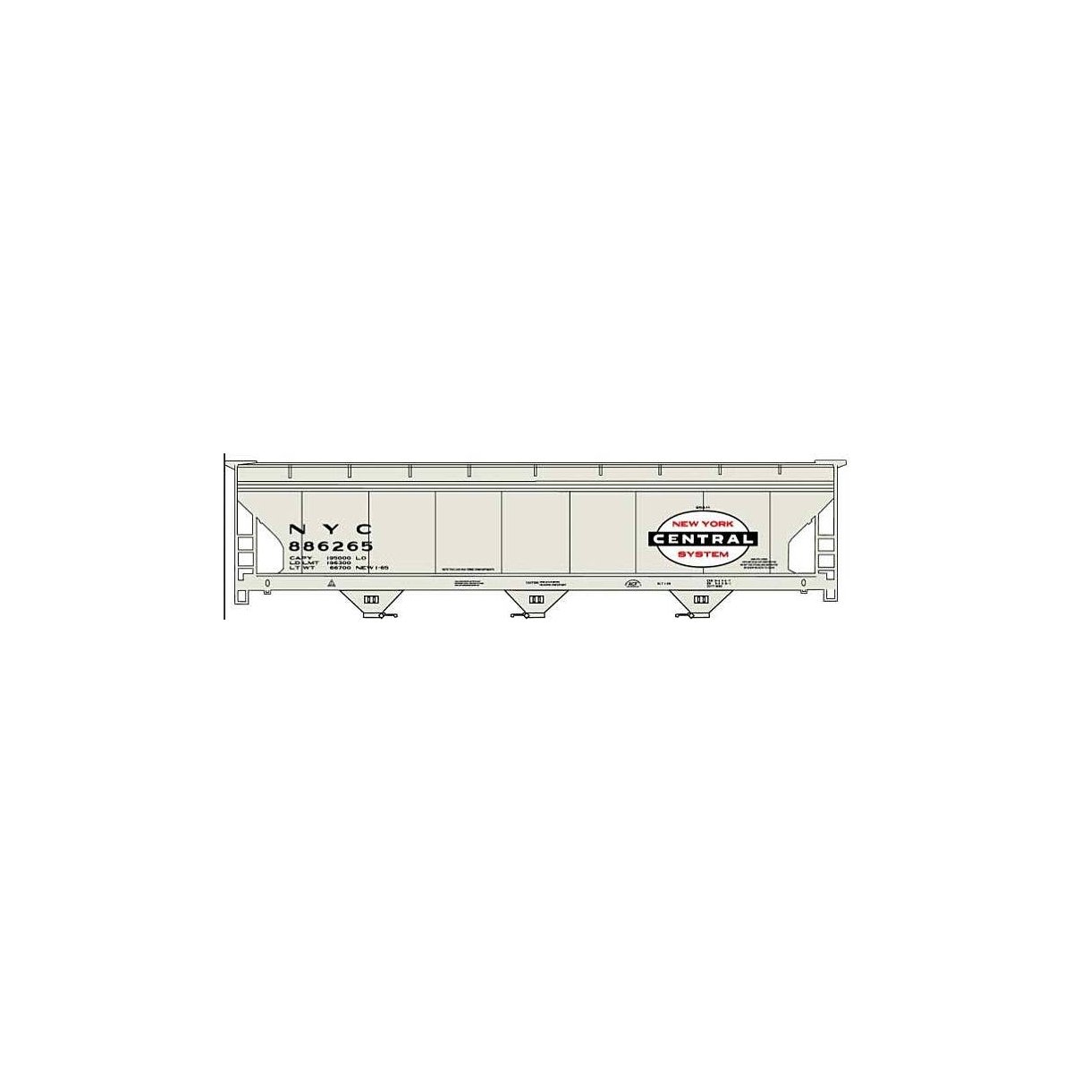 47′ ACF 3-Bay Center Flow Covered Hopper - Kit -- New York Central (gray, black, red, white, Large Logo), HO, Accurail Inc 200