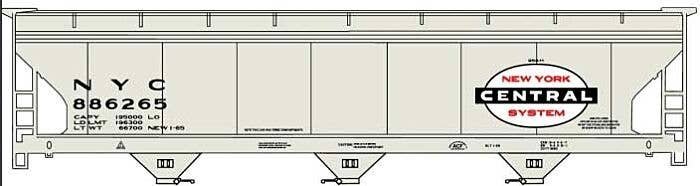47′ ACF 3-Bay Center Flow Covered Hopper - Kit -- New York Central (gray, black, red, white, Large Logo), HO, Accurail Inc 200