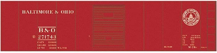 Railroad Decal Set -- Baltimore & Ohio Class M26c 40′ Boxcar (13 States Logo), HO, Tichy Train Group 10076