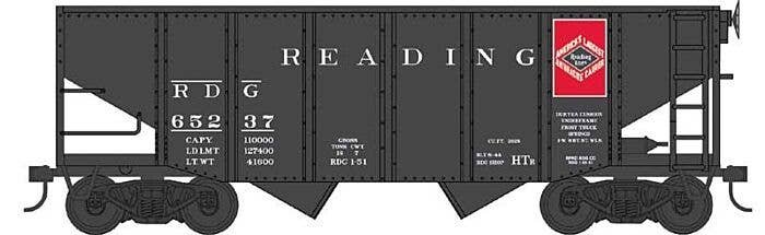 55-Ton Fishbelly Hopper - Ready to Run -- Reading Anthracite 65237 (Class HTr, black, red, Anthracite Logo), HO, Bowser Manufact