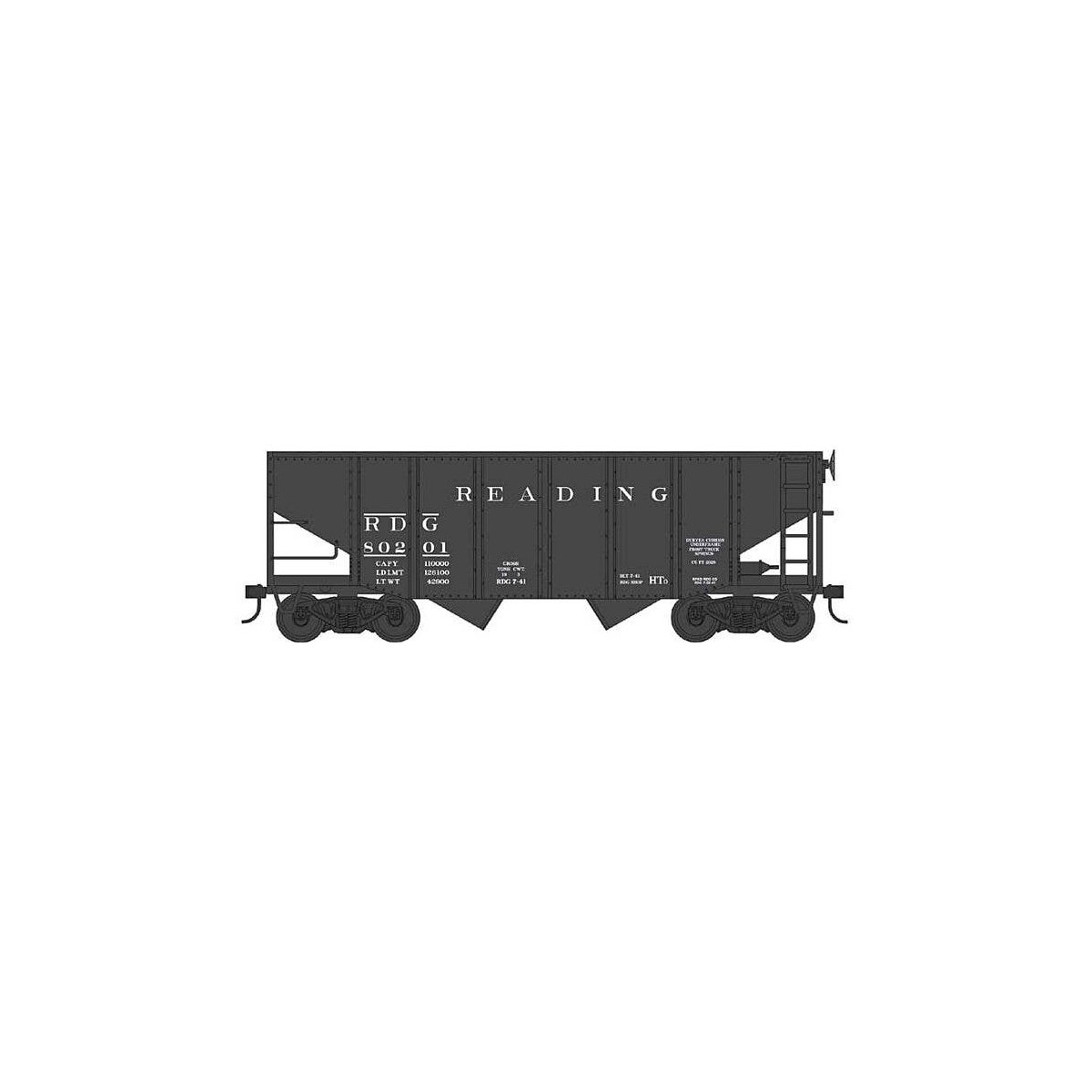 55-Ton Fishbelly Hopper - Ready to Run -- Reading 80256 (black), HO, Bowser Manufacturing Co. 43583