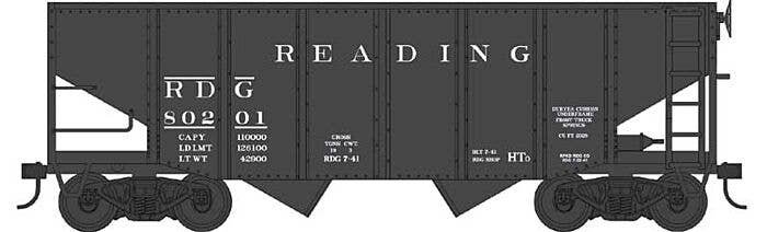 55-Ton Fishbelly Hopper - Ready to Run -- Reading 80256 (black), HO, Bowser Manufacturing Co. 43583