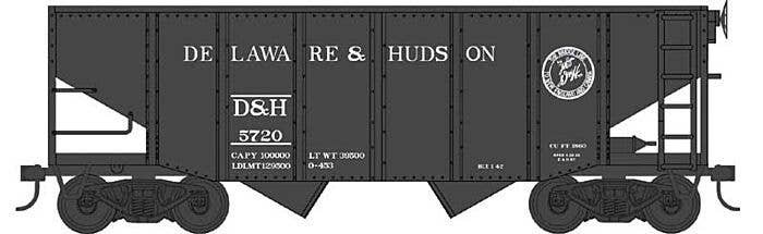 55-Ton Fishbelly Hopper - Ready to Run -- Delaware & Hudson 5720 (black, white, Bridge Logo), HO, Bowser Manufacturing Co. 43570