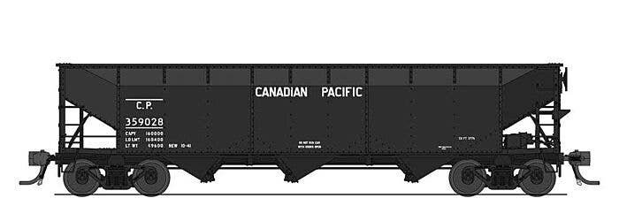 AAR 70-Ton 3-Bay Hopper w/Load 4-Pack - Ready to Run -- Canadian Pacific 359028, 359040, 359065, 359183 (black), HO, Broadway Li