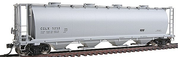 59′ 4-Bay Cylindrical Covered Hopper w/Round Hatches - Ready to Run -- Potash CGLX (gray), HO, Intermountain Railway Company 4