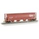 Canadian Cylindrical 4-Bay Grain Hopper with FRED - Ready to Run -- Canadian National 377399 (Boxcar Red, Yellow Conspicuity Mar