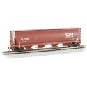 Canadian Cylindrical 4-Bay Grain Hopper with FRED - Ready to Run -- Canadian National 377399 (Boxcar Red, Yellow Conspicuity Mar