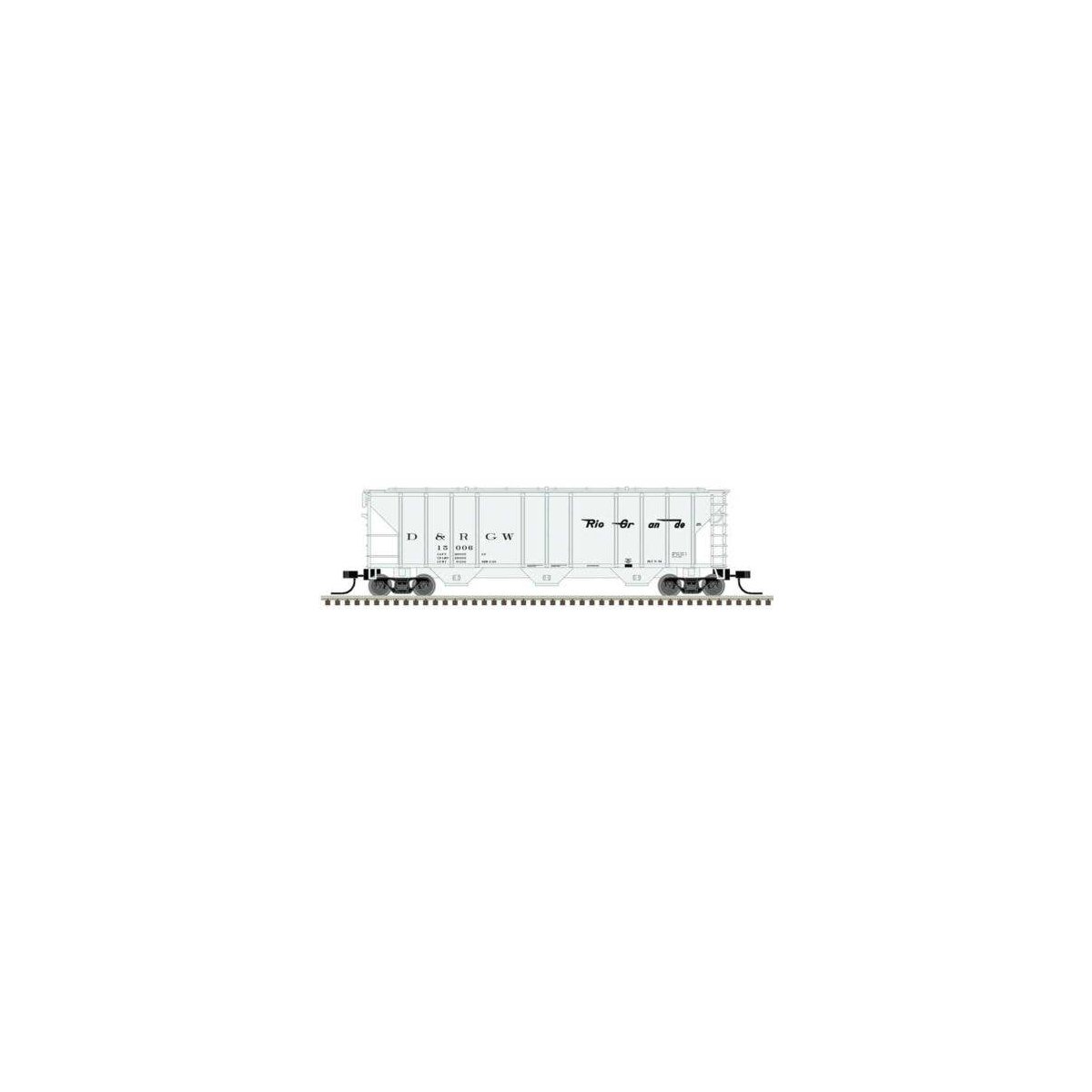 PS-2 4427 3-Bay Covered Hopper - Ready to Run - Master(R) -- Denver & Rio Grande Western 15028 (gray, black), N, Atlas Model Rai