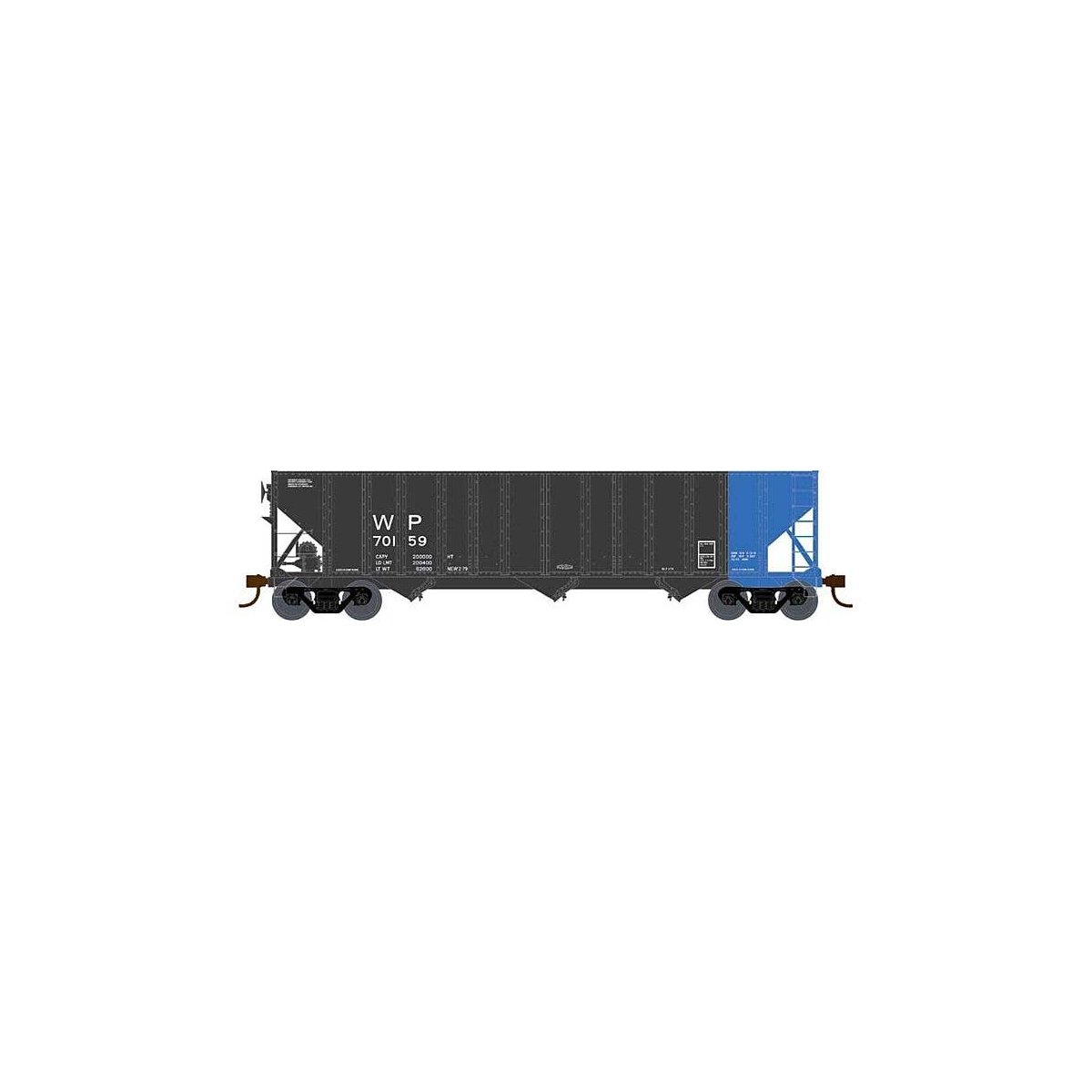 100-Ton 3-Bay Open Hopper - Ready to Run - Executive Line -- Western Pacific 70166 (black, blue end), HO, Bowser Manufacturing C