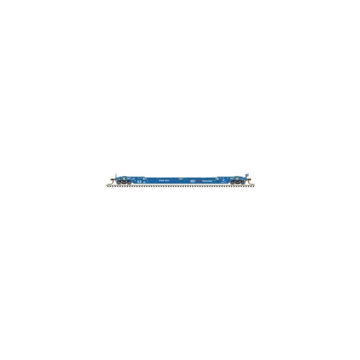 53′ Rebuilt Well Car - Ready to Run - Master(R) -- Pacer Stacktrain BRAN 8035 (Fantasy Collector Scheme, blue, white, red), N,