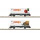 Container Car w/Reefer Container 2-Pack - Ready to Run -- Rhaetian Railroad RhB (Era VI, gray, white Coop Containers - Radish & 