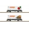 Container Car w/Reefer Container 2-Pack - Ready to Run -- Rhaetian Railroad RhB (Era VI, gray, white Coop Containers - Radish & 
