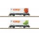 Container Car w/Reefer Container 2-Pack - Ready to Run -- Rhaetian Railroad RhB (Era VI, gray, white Coop Containers - Apple & G