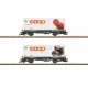 Container Car w/Reefer Container 2-Pack - Ready to Run -- Rhaetian Railroad RhB (Era VI, gray, white Coop Containers - Tomato & 