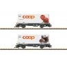 Container Car w/Reefer Container 2-Pack - Ready to Run -- Rhaetian Railroad RhB (Era VI, gray, white Coop Containers - Tomato & 