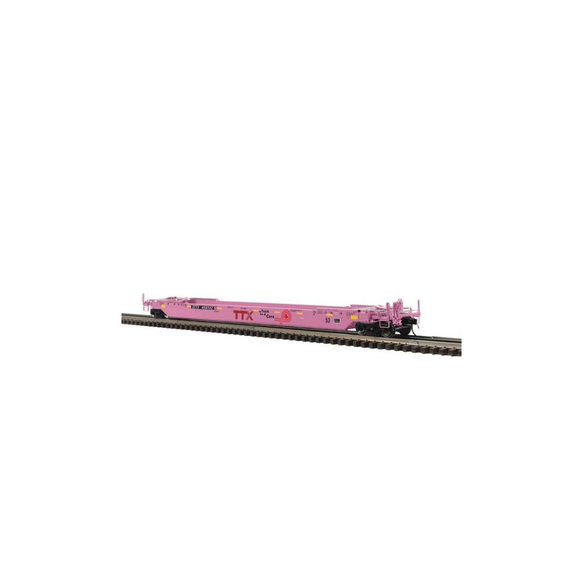 53′ Rebuilt Well Car - 3-Rail - Ready to Run - Premier -- TTX DTTX 469542 (pink, On Track for a Cure Logo), O, Atlas O 3001765