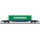 Type Sgnss Container Flatcar w/40′ Container - Ready to Run - Minitrix -- RailReLease BV RRL (Era VI, blue w/Evergreen Contain
