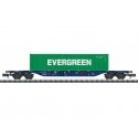 Type Sgnss Container Flatcar w/40′ Container - Ready to Run - Minitrix -- RailReLease BV RRL (Era VI, blue w/Evergreen Contain