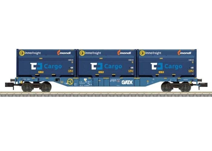 Type Sgnss Container Flatcar w/3 Containers - Ready to Run - Minitrix -- GATX Rail Austria (Era VI, blue w/Innofreight Container