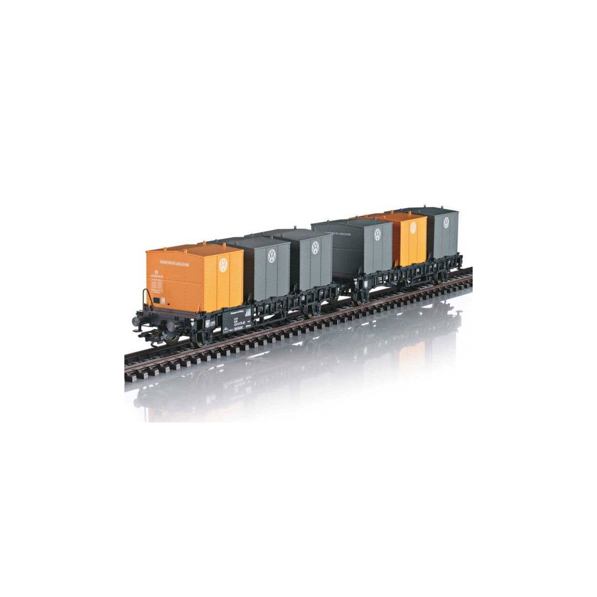 Type Laabs Container Transport Car w/VW Containers - 3-Rail - Ready to Run -- German Federal Railroad DB (Era IV 1971, black yel