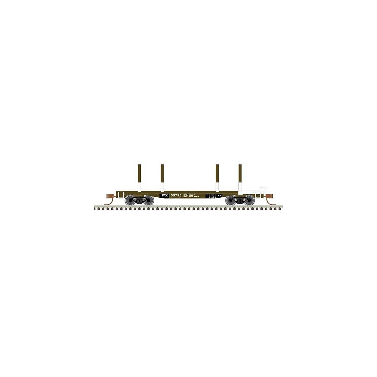 45′ Logging Flatcar - Ready to Run - Master(R) -- Weyerhaeuser 59892 (Boxcar Red, white), N, Atlas Model Railroad Co. 50006276