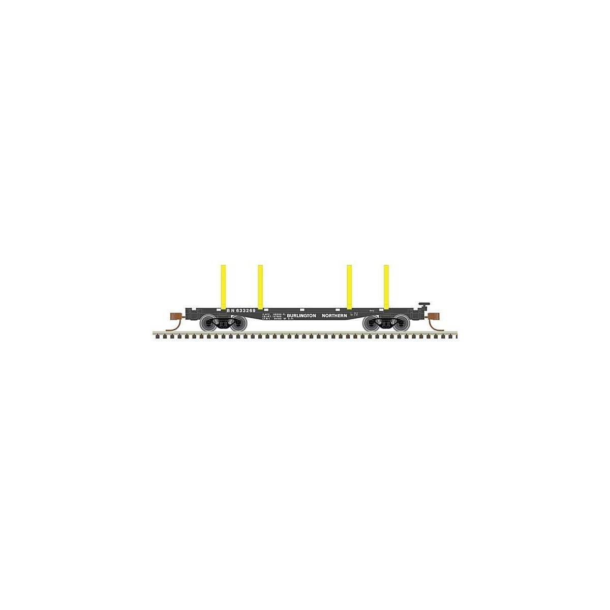 45′ Logging Flatcar - Ready to Run - Master(R) -- Burlington Northern 633269 (black, yellow), N, Atlas Model Railroad Co. 5000